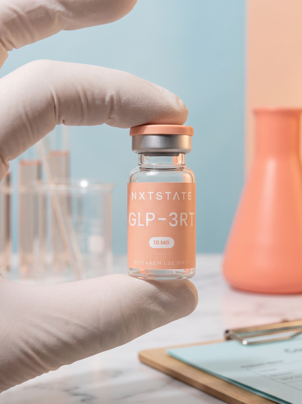 NXTSTATE researcher inspecting a GLP-3RT vial