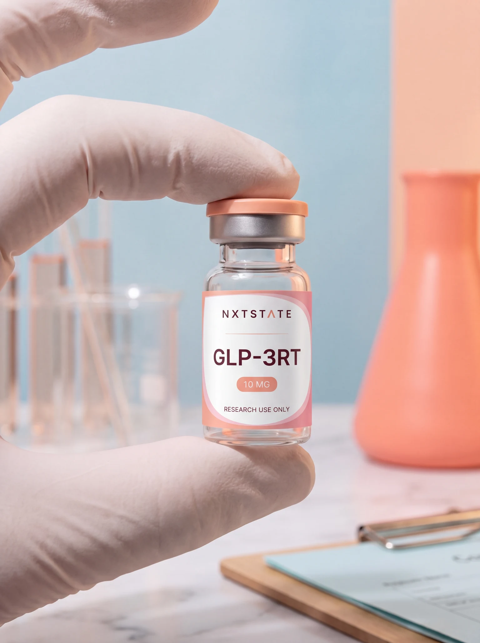 NXTSTATE researcher inspecting a GLP-3RT vial